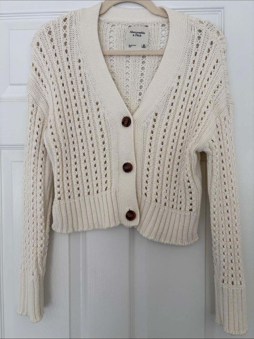 Abercrombie & Fitch Cream Open-Knit Cardigan